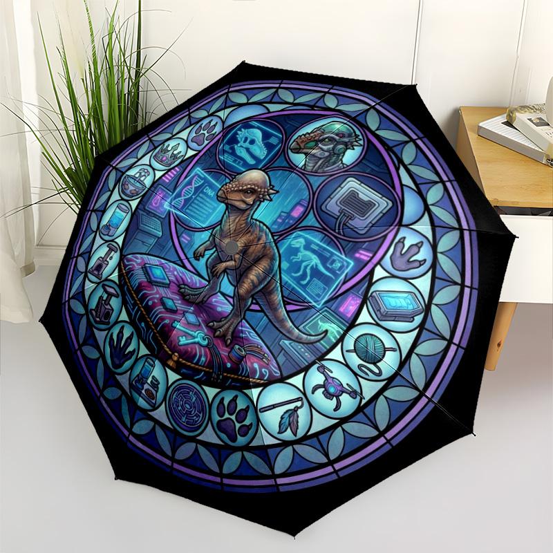 Cyber Dinosaur Lab pattern umbrella, portable and foldable design, 8 ribs, a casual accessory for Halloween, Christmas, and birthday gifts.