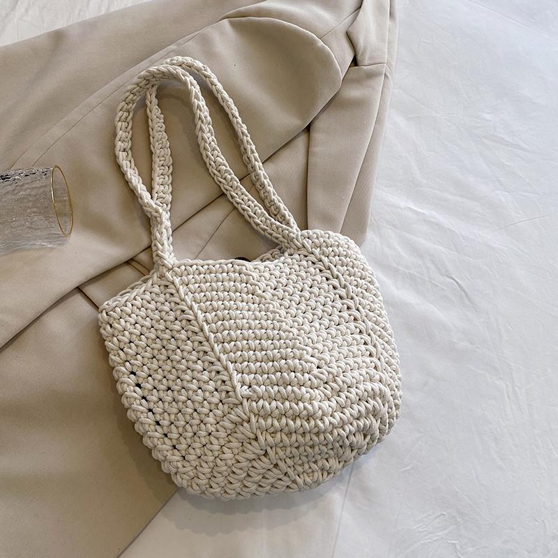 Chic Knitting Shoulder Bags Women Bucket Eco Friendly Handwoven Handbags Simple Stylish Soft Cotton Casual Totes