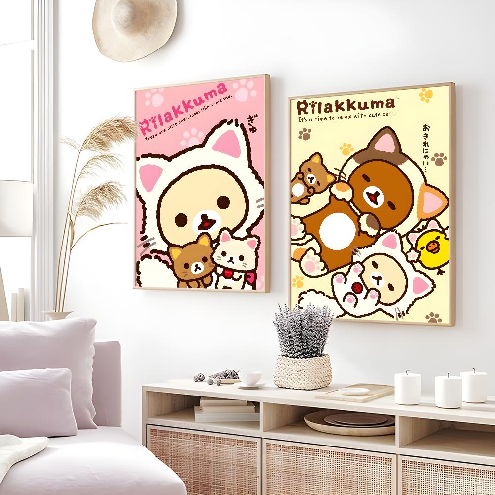 Милый мультфильм аниме Rilakkuma классический HD 4K постер липкая настенная художественная печать водонепроницаемый дом гостиная спальня бар эстетический декор