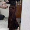 Velvet Leopard Print Skirt Women Autumn Winter High Waist Slim Casual Versatile Draping A Line Maxi Skirt