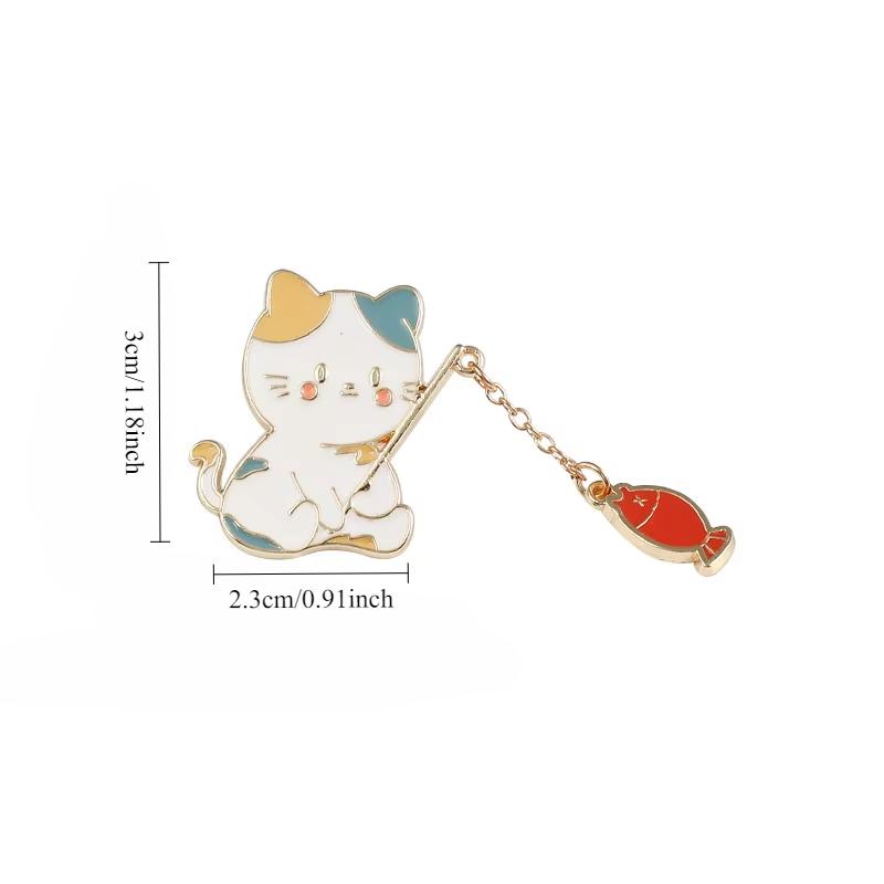 New Fashion Creative Cat Fishing Design Metal Brooch Cartoon Cute Animal Badge Pin Best Friend Gift Anime Pins Backpack Pins