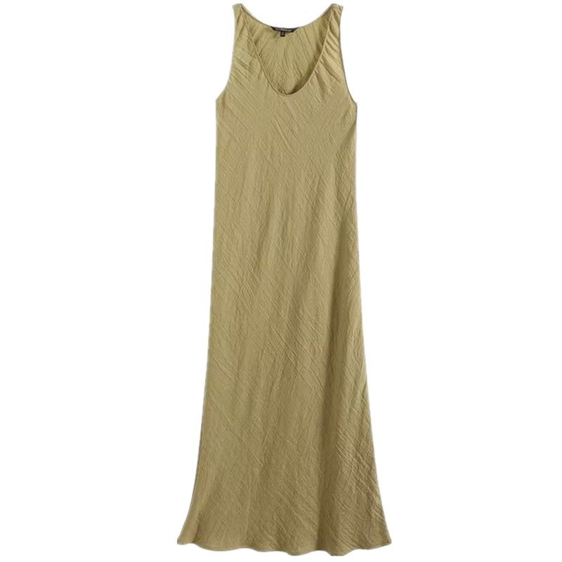 Fashion Style 2024 New Fall Women's Clothing Easy Matching Sling Green Series Elegance Minimalist Style V Neck Vest Dress