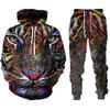 Tiger 3d Print Hoodie Suit Autumn Winter Pullover Men Women Sets Tiger Tracksuit Unisex Hoodie + Pants Two-piece Set