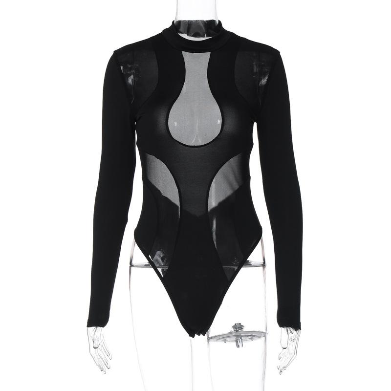 Y2K сексуальный сетчатый обтягивающий комбинезон с высокой талией и длинными рукавами для женщин весной и летом