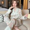 Сказочный кролик милый и очаровательный зеленый фруктовый воротник пижама женская ранневесенняя ледяной шелк с длинным рукавом удобный комплект для дома