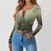 Women's Slim Bottom T-shirt Fashion Casual Gradient Printing Round Neck Pullover Long Sleeve Top