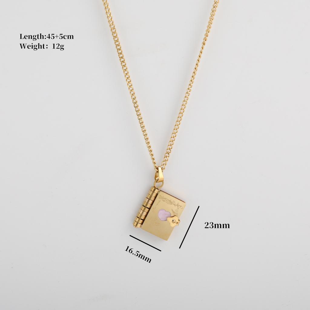 Ювелирные изделия из нержавеющей стали, титановая сталь, цветоустойчивое сердце, День святого Валентина, бабочка, сердце, открытая книга, алфавит, фото-коробка, ожерелье