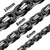 Stainless Steel Black Flat Byzantine Chain Link Necklace for Men and Women, Available In 6mm, 8mm, and 10mm Widths and 18-28 Inch Lengths