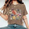 Summer Pure Cotton Washed and Aged Floral Round-neck Pullovers Short-sleeved Women's T-shirt