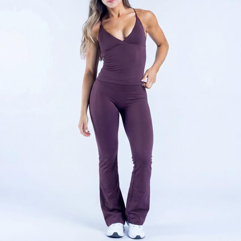Womens Yoga Set With Built-in Bra Support High-Waisted Flared Leggings Sportswear Activewear Workout Two-Piece