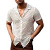 Летняя мужская рубашка Полый прозрачный кружевной цветочный узор с отложным воротником с короткими рукавами Однобортный кардиган средней длины Пляжный топ для отдыха