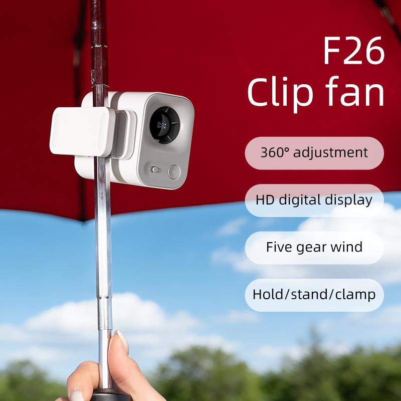 4000mAh Portable Lightweight LED Display Rechargeable High Speed 5-level Fan 2026 Latest Umbrella Clip Desktop Fan Two in One