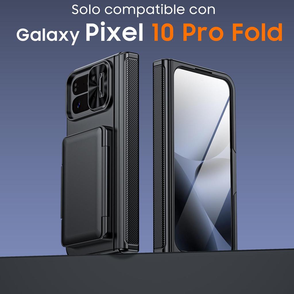 Чехол для телефона Google Pixel 10 Pro Fold с держателем для карт [Блокировка RFID], Защита камеры, Защита шарнира, Скрытая подставка, Защитное стекло экрана - Черный