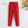 Women Suit Pants High Waist Straight Leg Fit Long Trousers with Pockets Solid Color Casual Work Pants