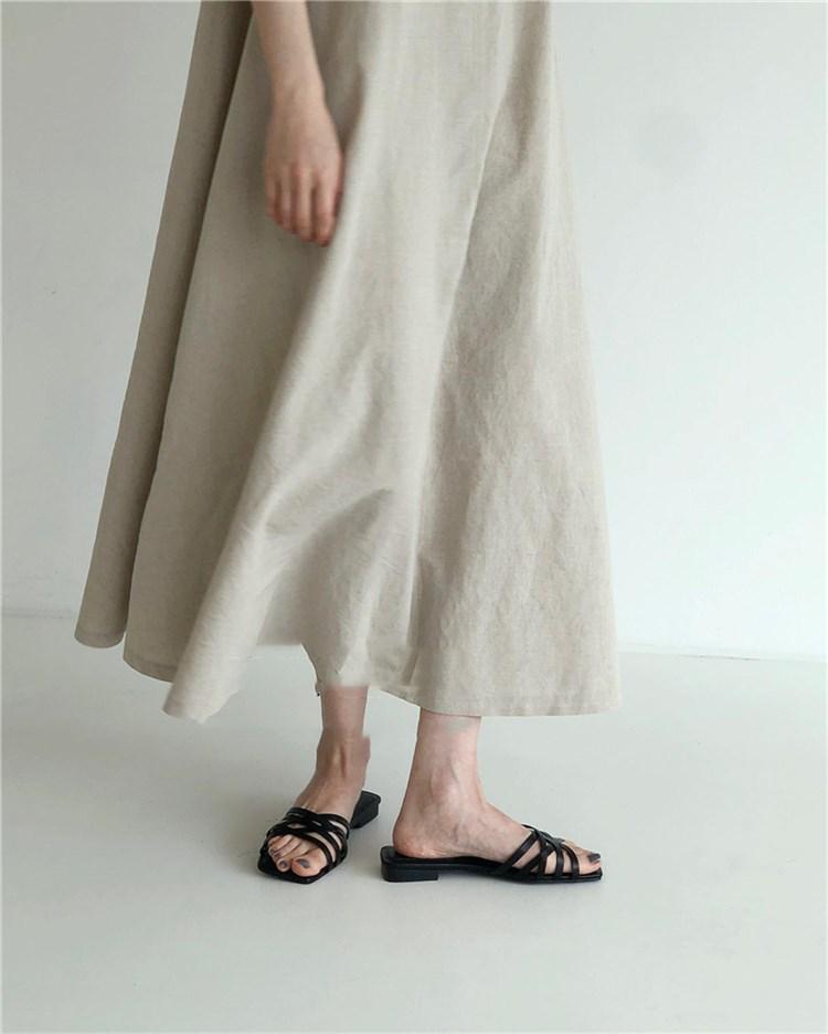 Корейский шик тыквенного цвета платье-свинг без рукавов из хлопка и льна