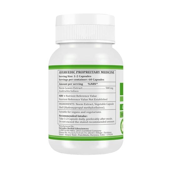 Morsan Nutraveda Neem Capsules (Azadirachta Indica) – 60 Veg Capsules, 500 mg | Supports Skin Health | High Potency 100% Herbal Supplement
