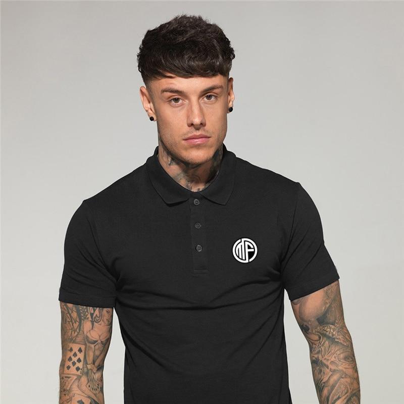 Muscleguys Летняя новая мужская дышащая рубашка поло с короткими рукавами и лацканами в деловом стиле