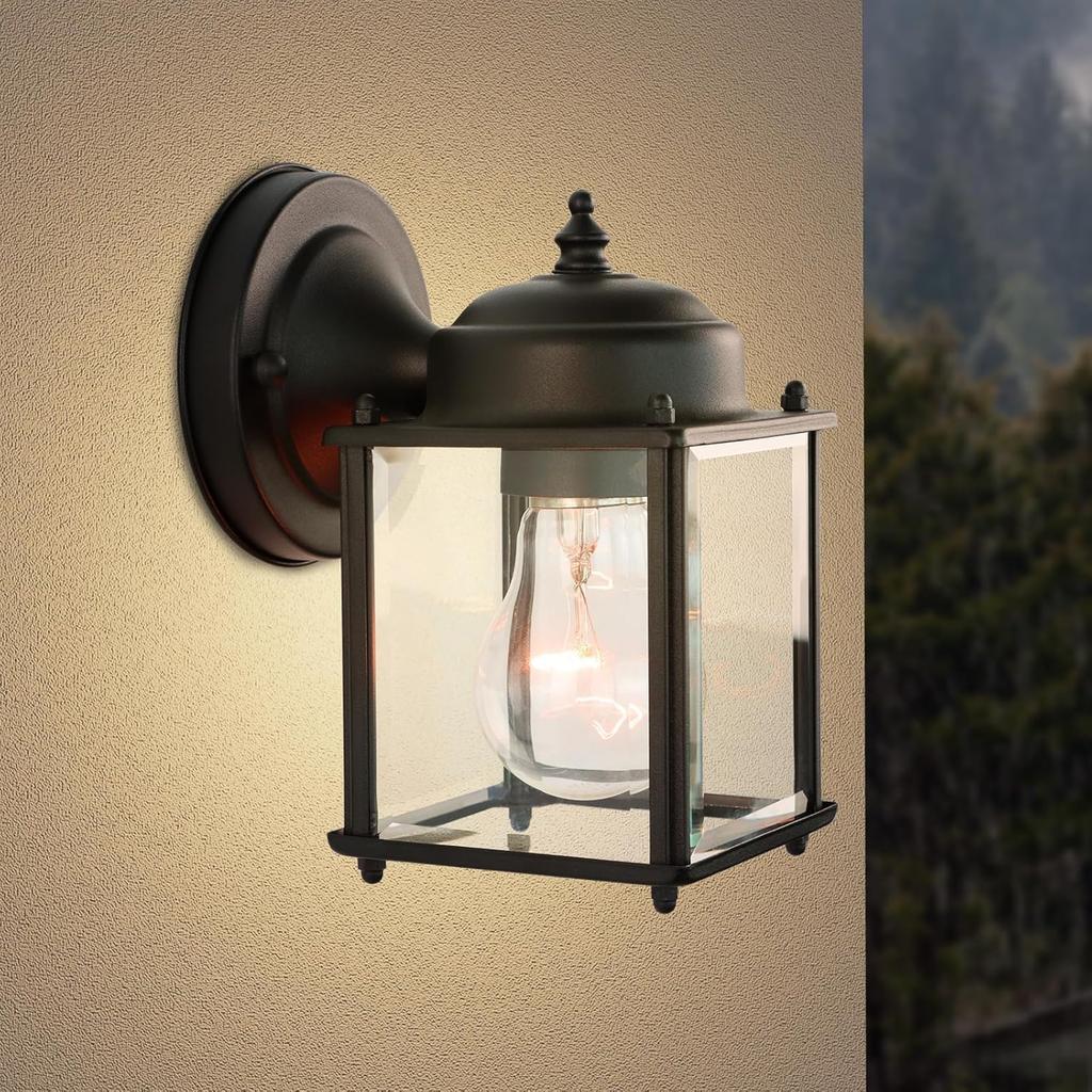 Outdoor Porch Wall Light, Waterproof Lantern with Frame and Clear Glass Shade, Modern Wall Light for Patio Entrance Corridor