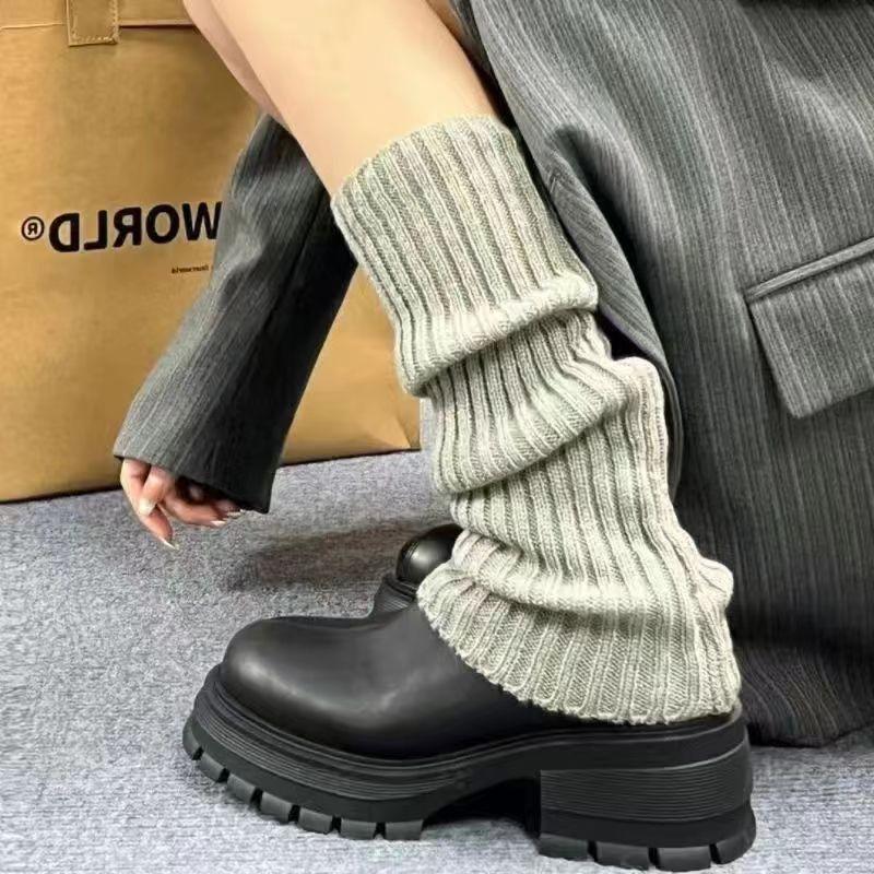 Winter Thickened Warm Breathable Solid Pattern Leg Warmers Korean Style Fashion Chunky Knit Women's Loose Versatile Slouch Socks