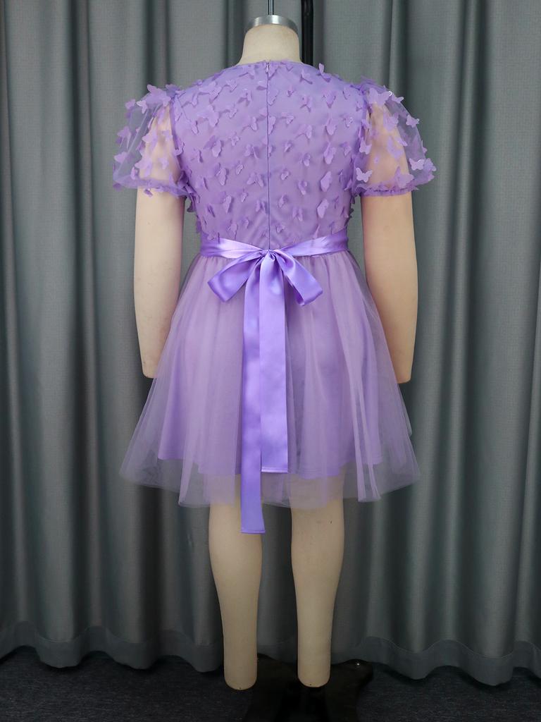 AOMEI Lavender Butterfly Dresses for Women O Neck Short Puff Sleeve Lovely Birthday Party Ball Gowns