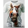 Horse Pattern Retro Casual Street Style Men's 3D Printed T-shirt Sports Outdoor T-shirt Short Sleeved Round Neck Shirt Clots Top