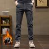Мужские прямые джинсовые брюки с флисовой подкладкой, мужские джинсы классического дизайна, универсальные для осени/зимы