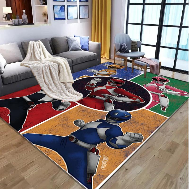 Mighty Morphin Power Rangers Pattern Rug, Indoor/Outdoor Mat, for Picnic, Gameroom, Bedroom, Office, Living Room, Home Decor Carpet, Birthday Gift