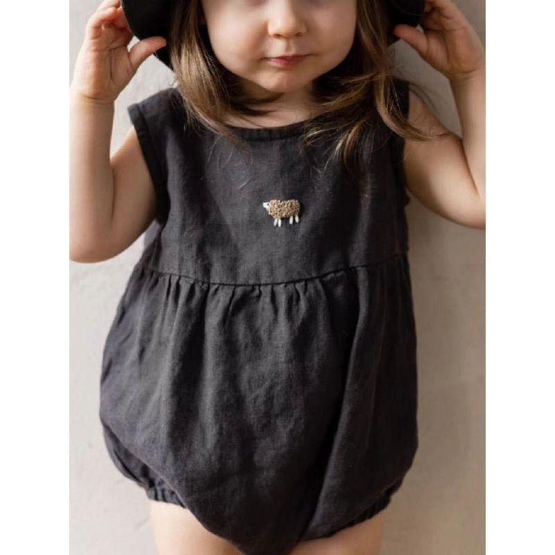 Little Alice Children's Cotton and Linen Romper, Sleeveless Jumpsuit for Infants and Toddlers, Purely Hand-Embroidered Baby Romper