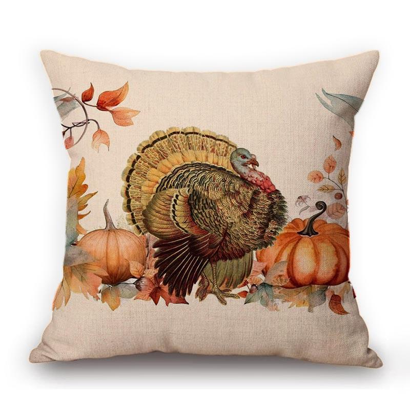 May Flower Thanksgaving Turkey Art Cotton Linen Sofa Throw Pillow Case Square Home Decoration Autumn Fall Chair Cushion Cover