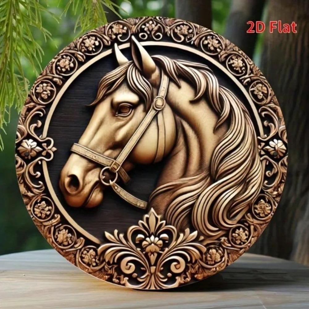 Horse Aluminum Metal Wall Art Round Decor Living Room Sign 2D Flat Print