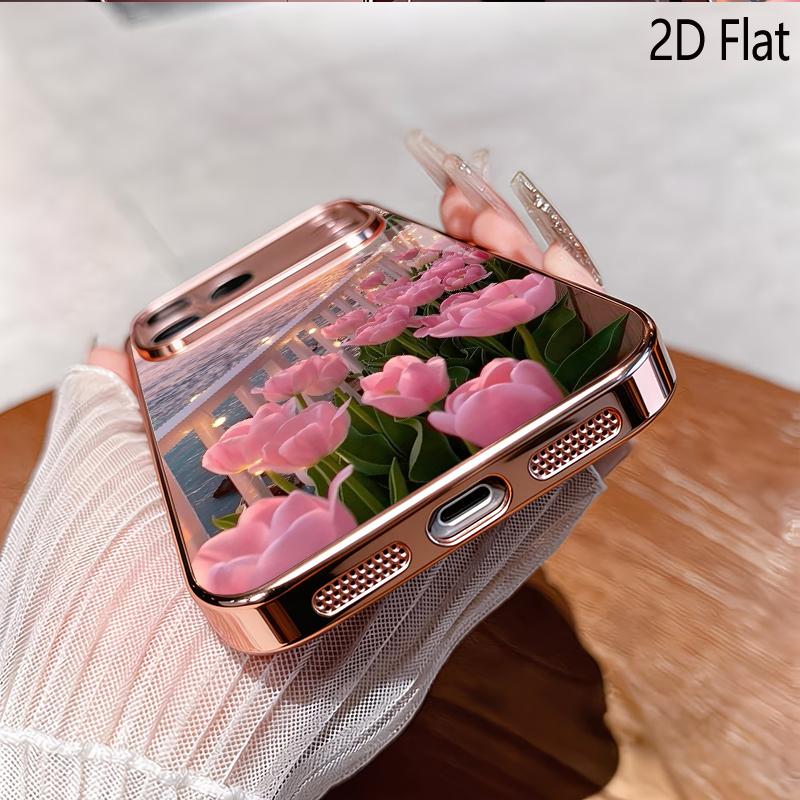 Розовая гирлянда из фонариков 2D Плоская Для iPhone17 18 16 15 14 13 12 11 Pro Max XS XR 8 7Plus Чехол для телефона Ударопрочный Защитная задняя крышка