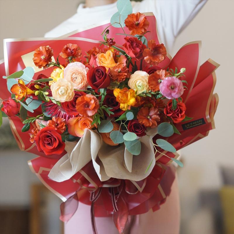 20 листов упаковочной бумаги для цветов с золотой каймой и розами в корейском стиле, полупрозрачная подарочная упаковка для флористических букетов, упаковочный материал