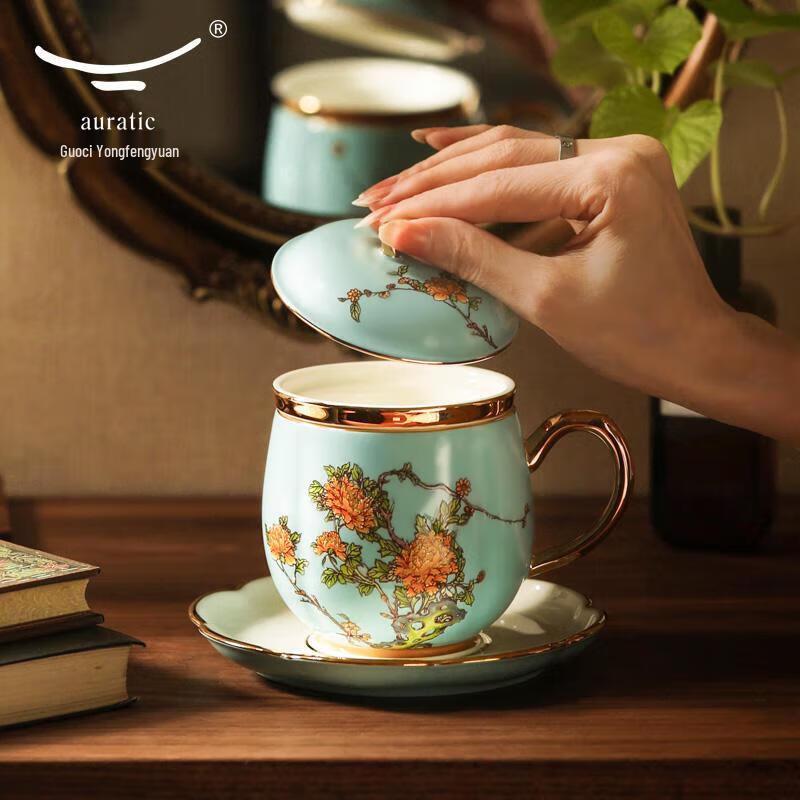 Yongfengyuan Furunci West Lake Blue Four-Piece Lidded Cup Set