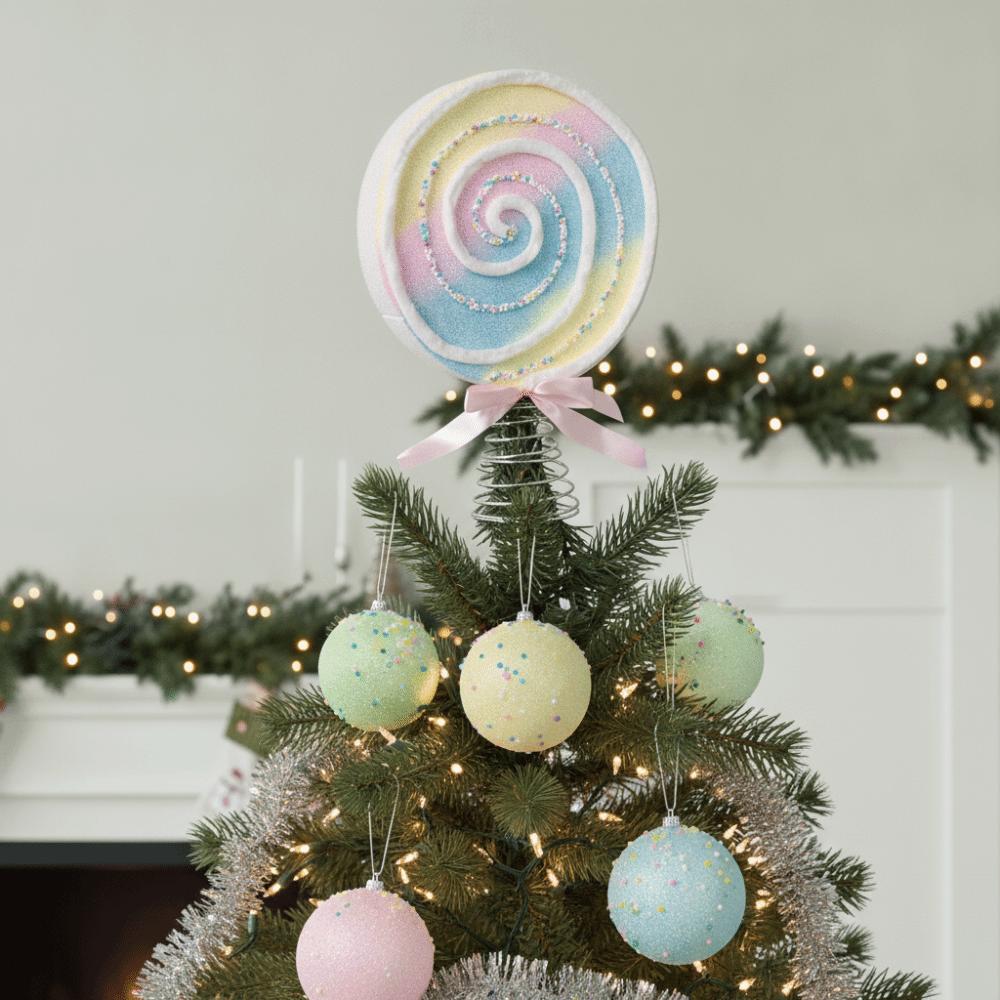 Romantic Lollipop Xmas Tree Topper Colorful Icing Design Candy Tree Hat Ornament Theme Party