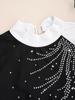 Girls Mock Neck Long Sleeve Ballet Leotard Shiny Faux Diamonds Adorned Keyhole Back Ice Skating Jumpsuit