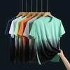 Летняя футболка большого размера с градиентом цвета, мужская футболка из дышащей сетчатой ​​ткани из ледяного шелка, свободные футболки с короткими рукавами, большая футболка 8xl