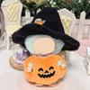 Doll Clothes Halloween Pumpkin Overalls Plush Doll Costume with Black Hat Cute Outfit for 15cm Dolls Display