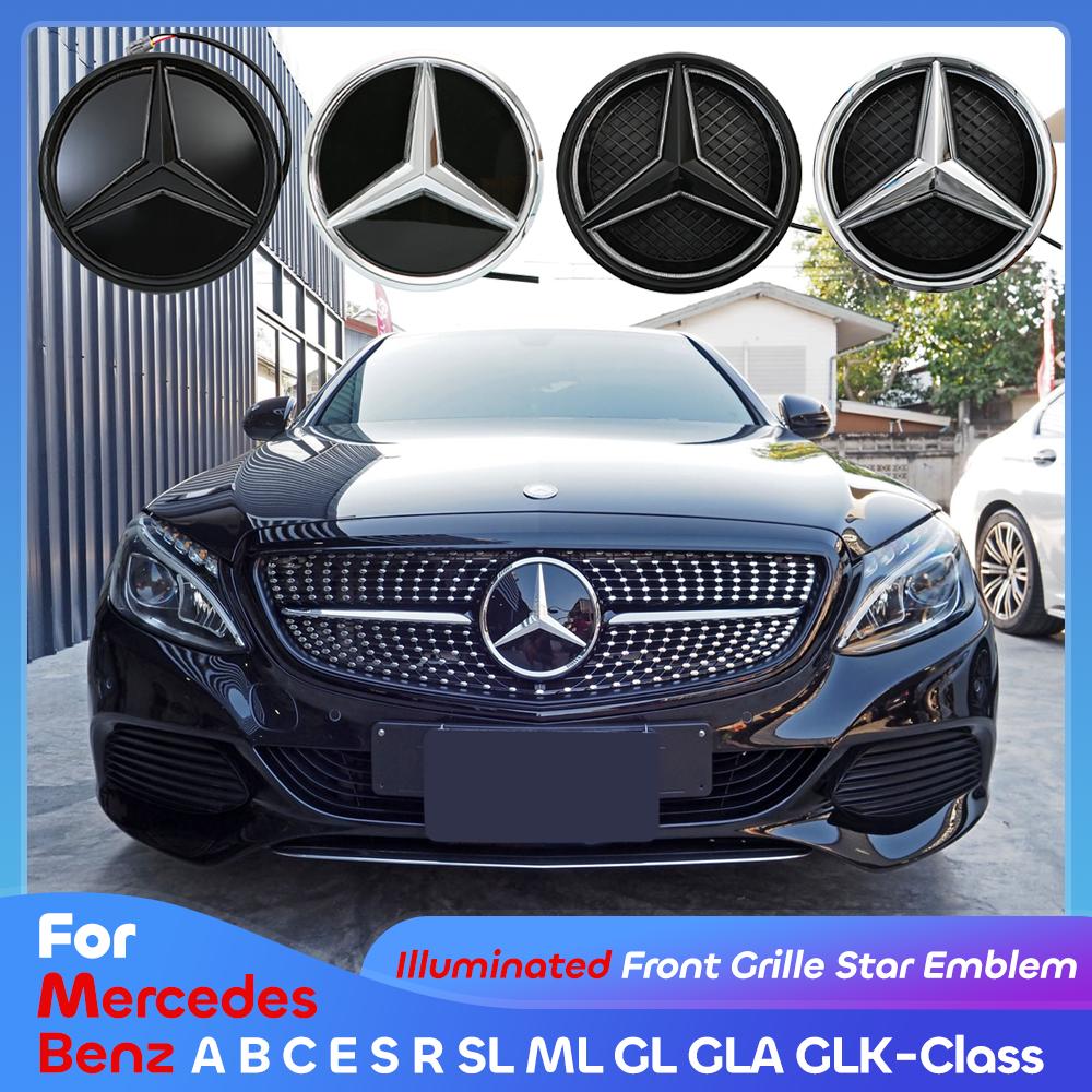 2025 Горячая Передняя Решетка Звезда Логотип 3D Зеркальный Эмблема Со Светодиодной Подсветкой Хромированный Серебристый Глянцевый Матовый Черный Для Mercedes Benz W176 A180