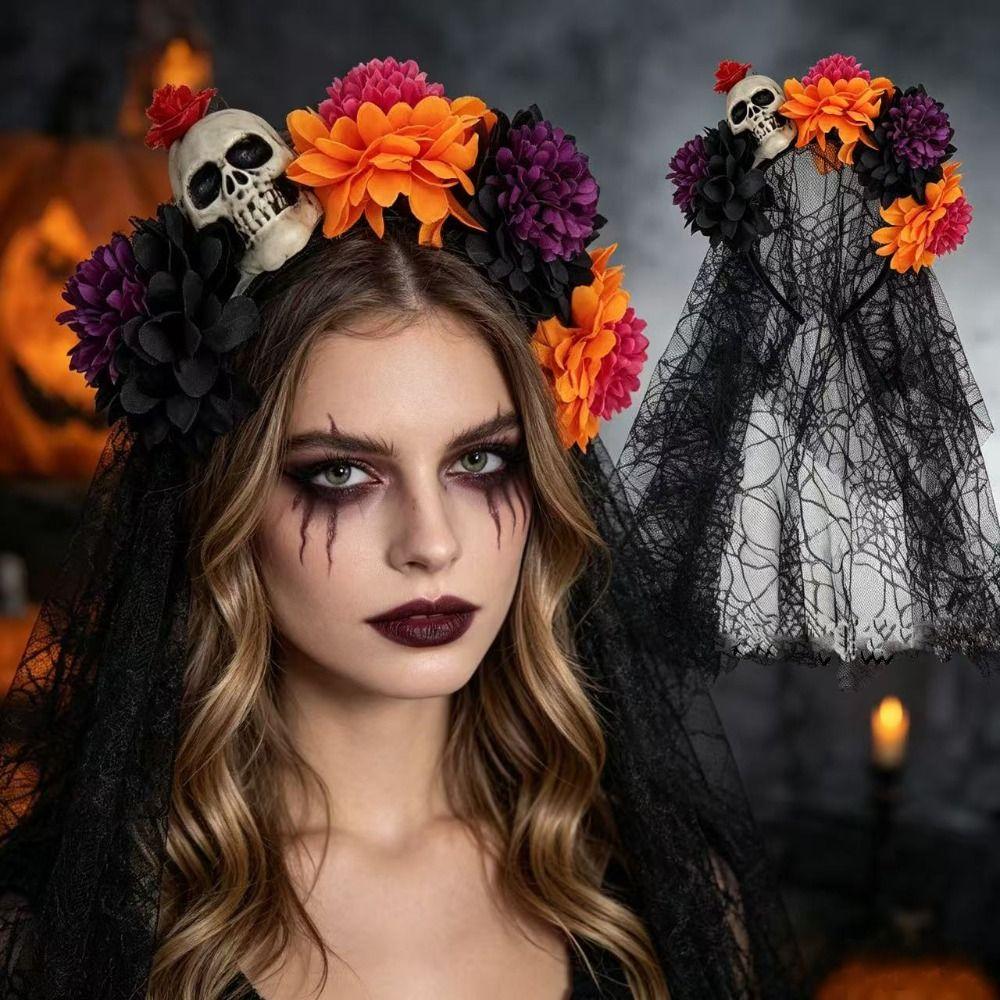 Floral Halloween Skull Hair Hoop Artificial Flower Festive Costume Headwear Cosplay Events