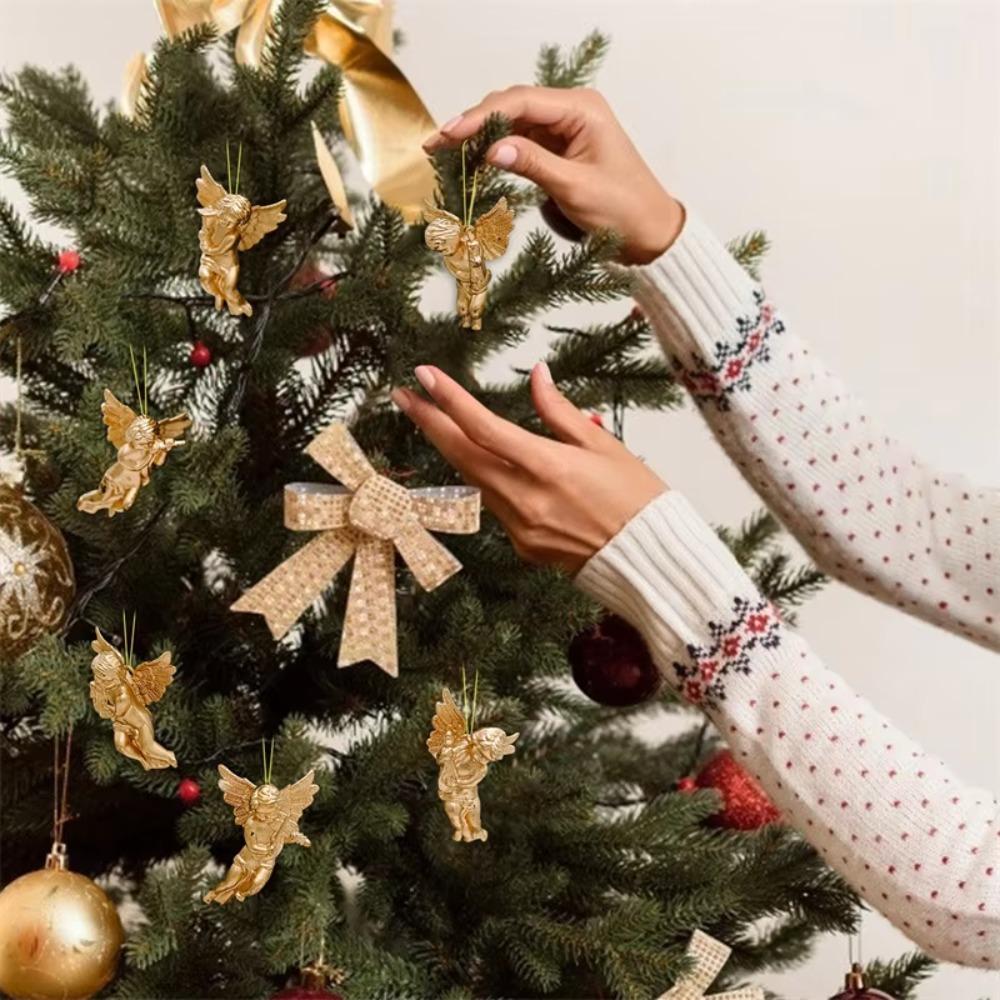 6pcs Gold/Silver Christmas Angel Pendant Electroplated Christmas Angels Figurine Grocery Store