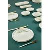 Botanical Green Camellia Leaf Patterned Luxury Ceramic 14 Piece Breakfast Set For 6 Persons