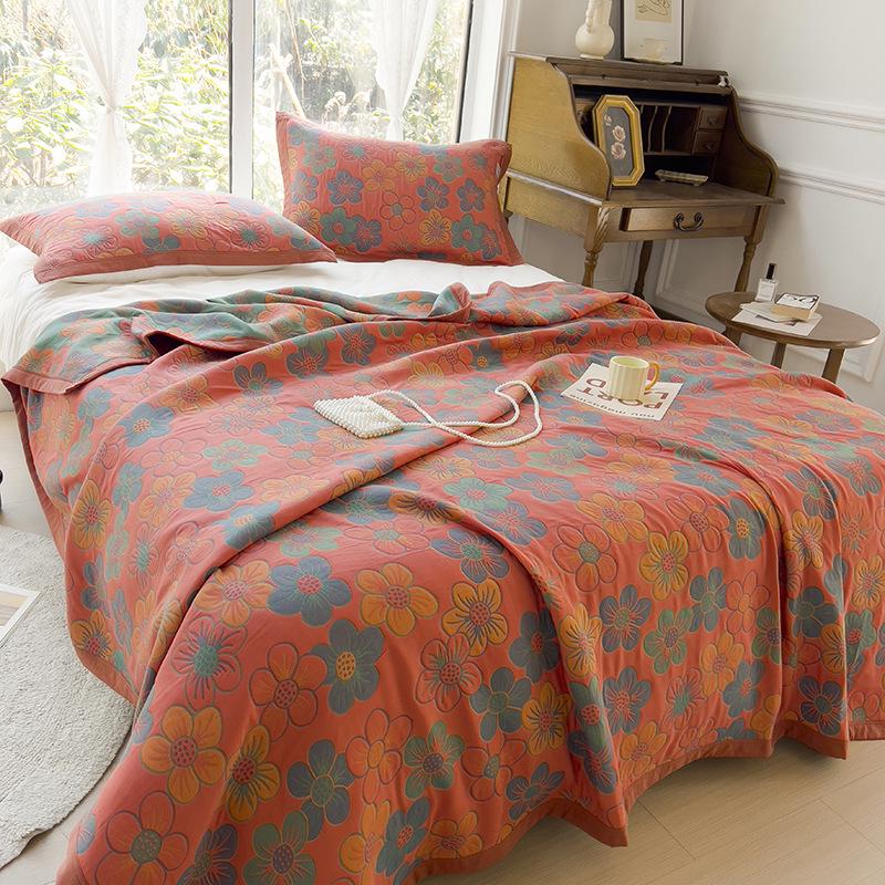 All-Cotton Yarn-Dyed Jacquard Gauze Blanket - Soft, Skin-Friendly Four-Season Bedspread
