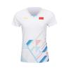 Футболка Li Ning Youth Team Badminton Competition из экологически чистой быстросохнущей дышащей ткани с цветными блоками и короткими рукавами для женщин, белые AAYT582-3