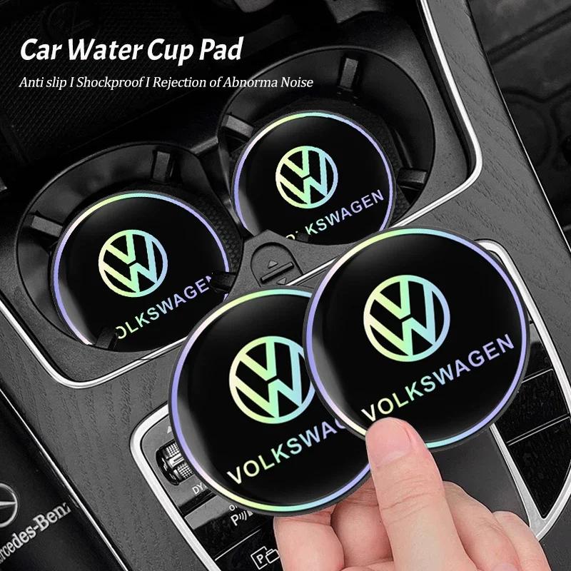 hijk1 2Pcs Silica Gel Car Water Cup Mat Anti Slip Coaster For VW GTI Polo Golf Passat CC Touareg Tiguan Arteon Caddy Taigo ID.7 Beetle