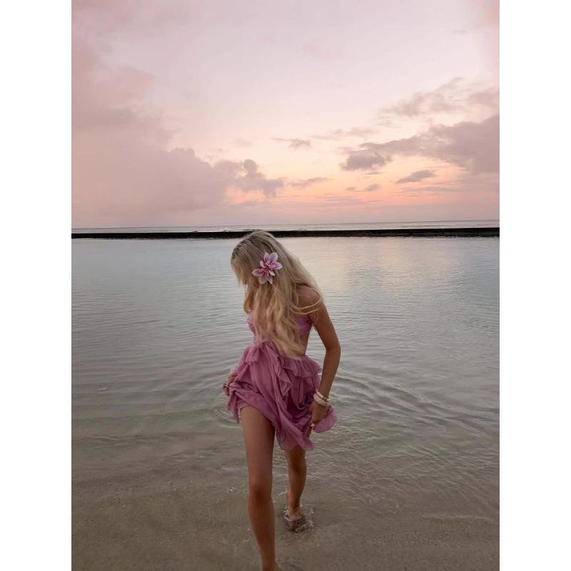 Весна/Лето Корсаж Кружево Мода Плиссированное Платье без Бретелек Пляжный Отпуск Мини-Платье