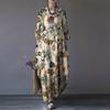 Spring and Autumn Plus Size Women's Dress Cotton Linen Printing Retro Pullover Loose Round Neck Dresses