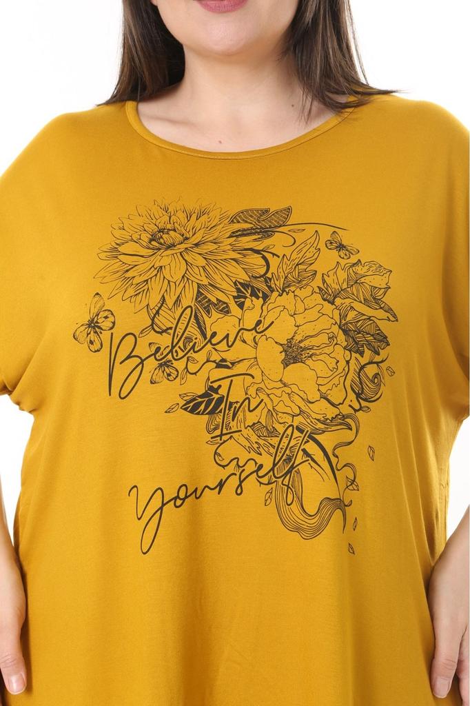 Женская блузка большого размера Одежда больших размеров Желтая блузка с цветочным принтом