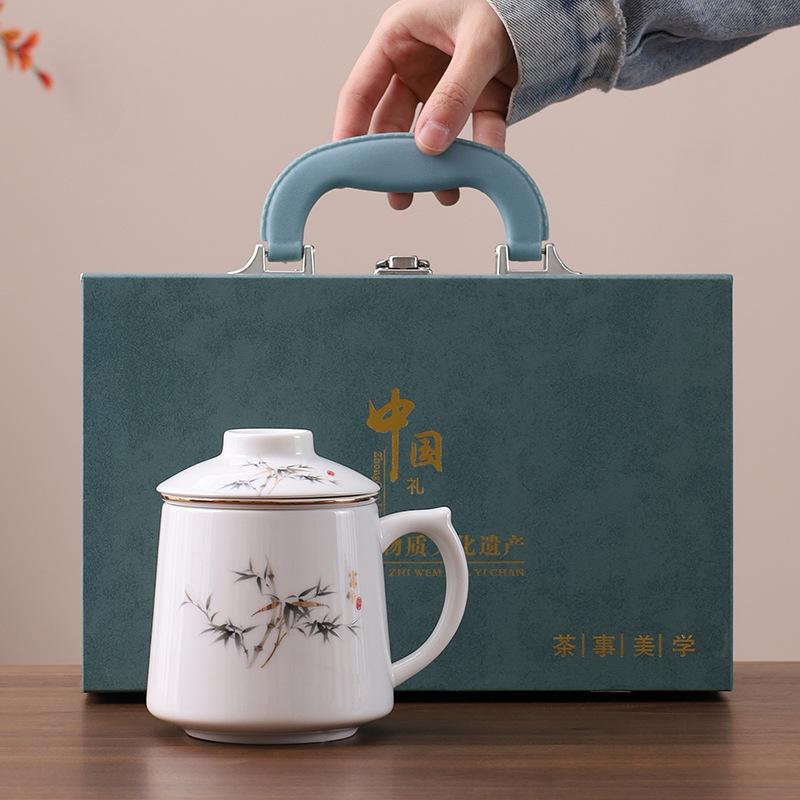 Ceramic office cup suet jade tea cup tea separation mug Teachers' Day teacup National Day