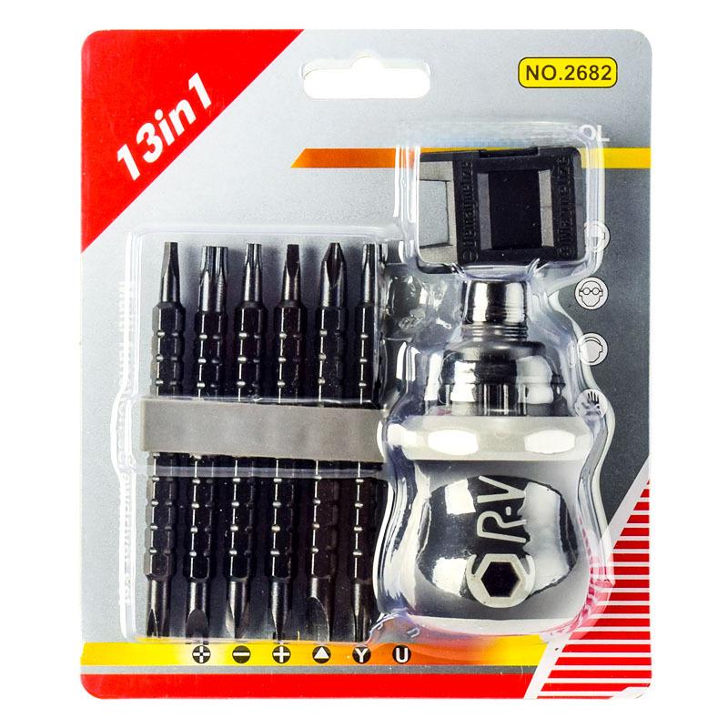 Набор многоцелевых отверток с трещоткой и крестообразными наконечниками 13 в 1