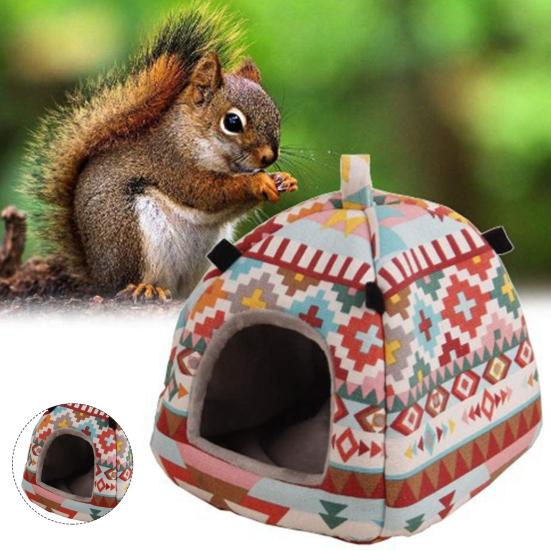 Squirrel Bed Colorful Pattern Keep Warmth Soft Texture Cute Pet Rat Squirrel Nest with Chain Small Animal Supplies